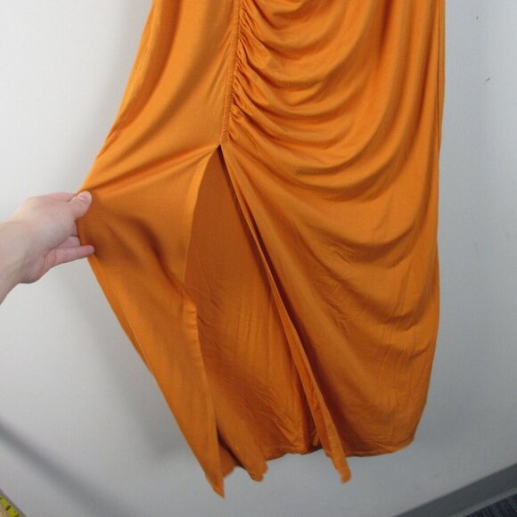House of Harlow 1960 Mirtha Midi Dress S Orange Rayon Ruched Stretch Party 402 - Picture 7 of 12